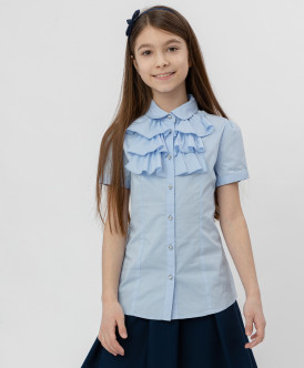 

Голубая блузка с жабо Button Blue, Голубой, 220BBGS22051800