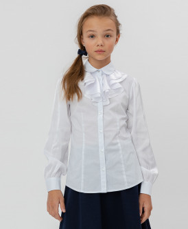 

Белая блузка с шифоновым жабо Button Blue, Белый, 220BBGS22100200